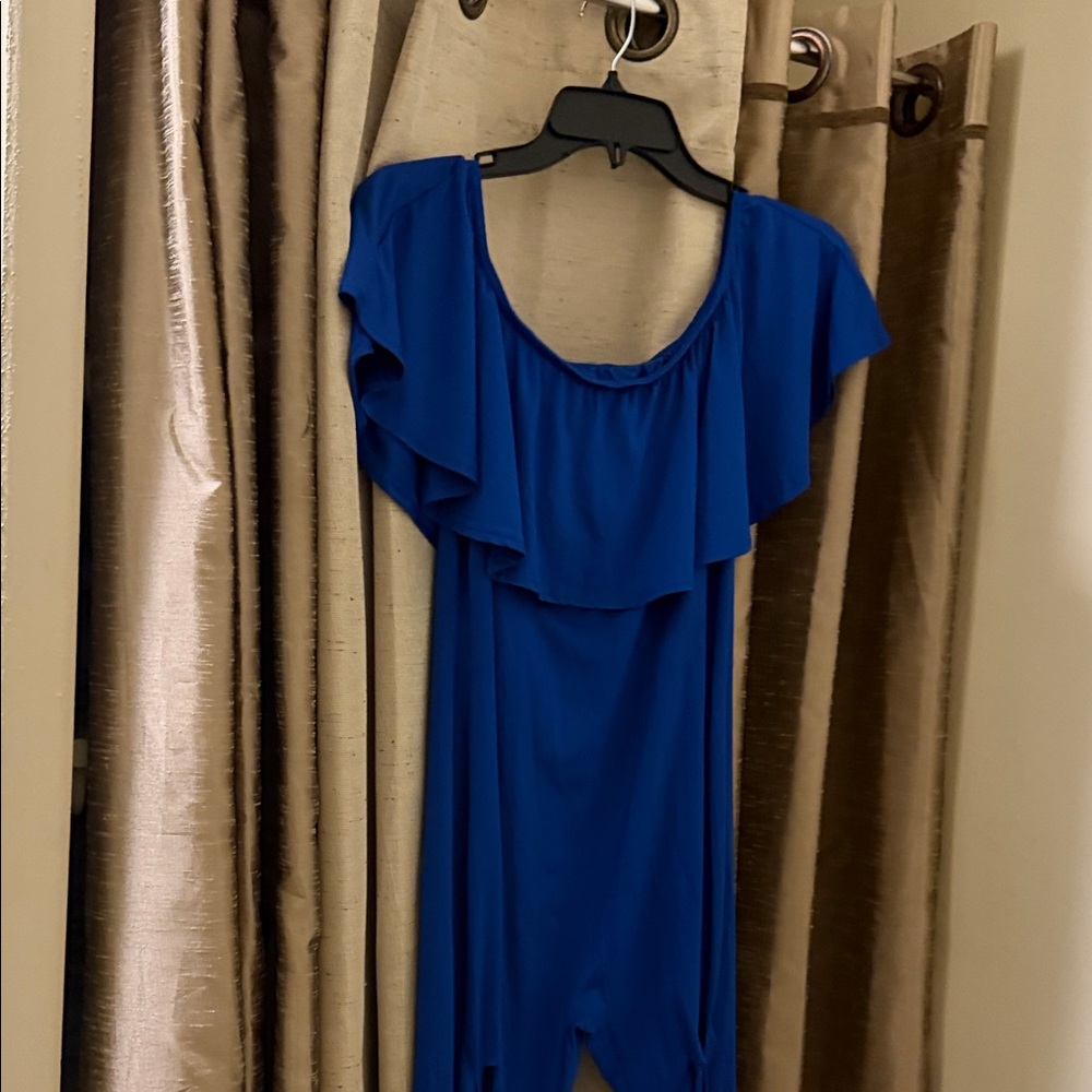 Royal Blue Off-Shoulder Ruffle Jumpsuit